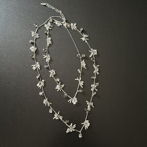 Vintage Coldwater Creek Necklace Silver Tone White Smokey Gray Tone, 47-50”
